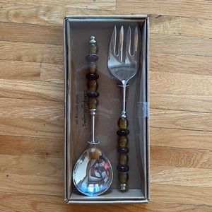 Simplydesignz salad serving set, NIB. Servers with Red and Amber glass beads.
